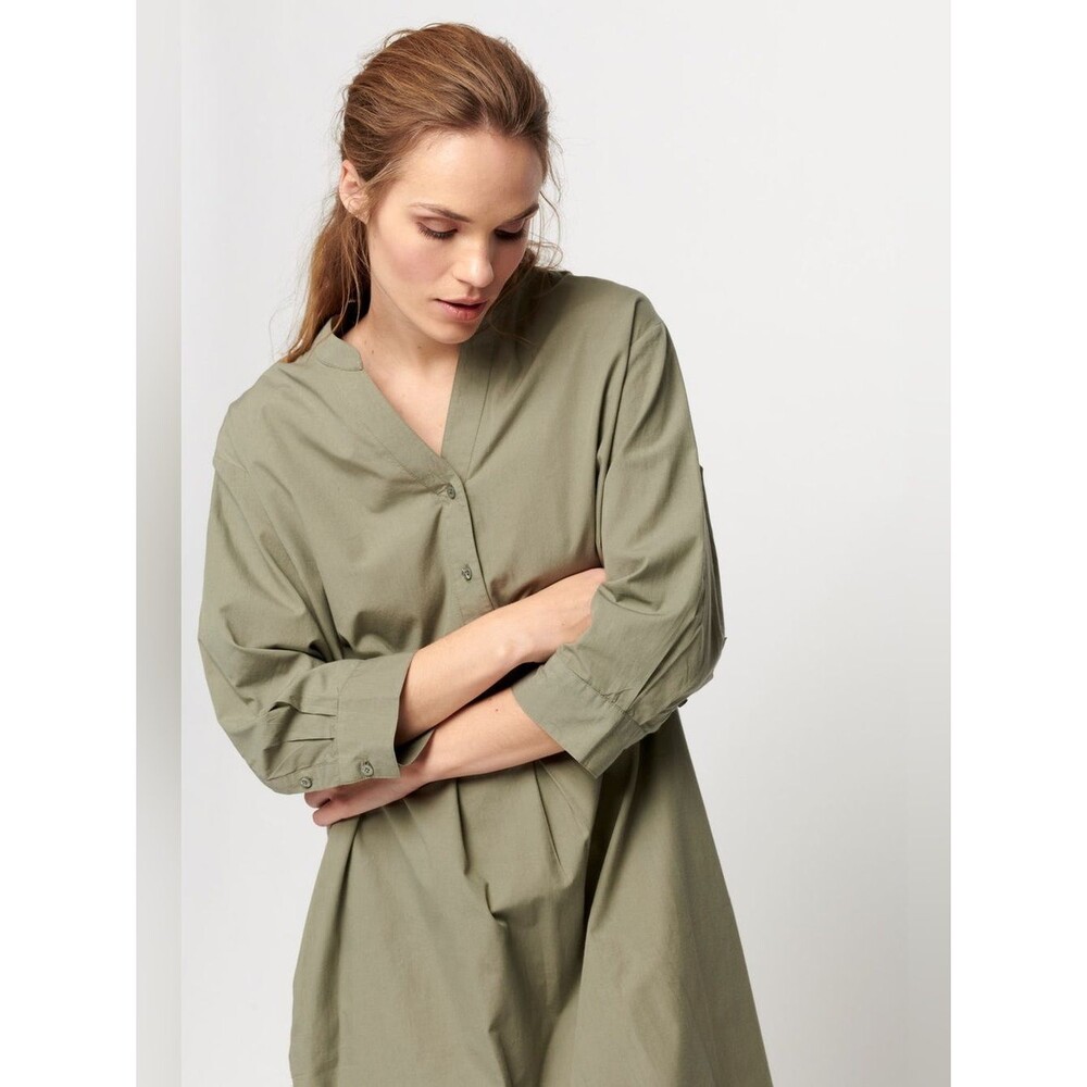 Moshi Moshi Mind Olive Kate Poplin Mini Scandi Minimal Shirt Dress Size 1 (S/M)